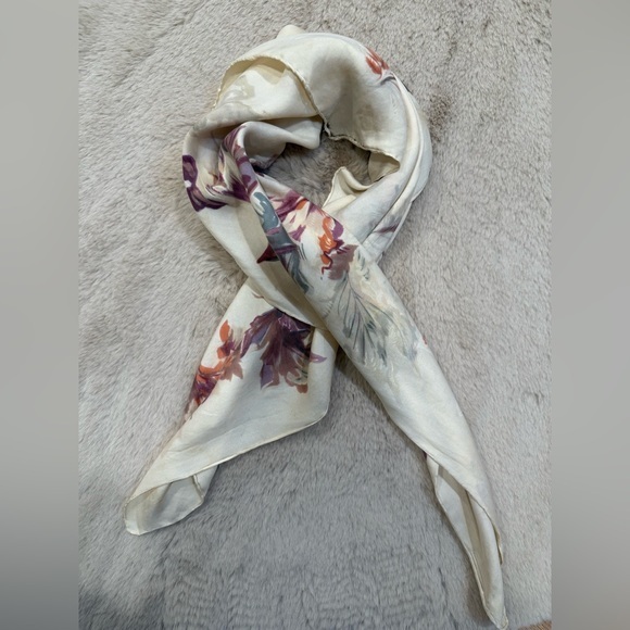 Source Unknown Accessories - Floral Square Scarf Cream Sheer Lightweight Neck Head Scarf
